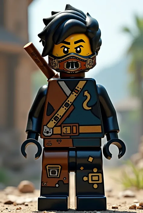 Tell me how the son of Cole and Zain will look like from the Ninjago world if they get married and make it a mix and merger between Cole and Zain, add their clothes, masks and features, combine them into one person and make him half a Nandroid Kazin and th...