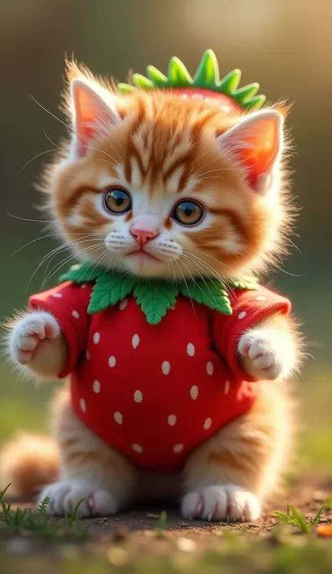 kitten　cute　Strawberry costume　background　Real