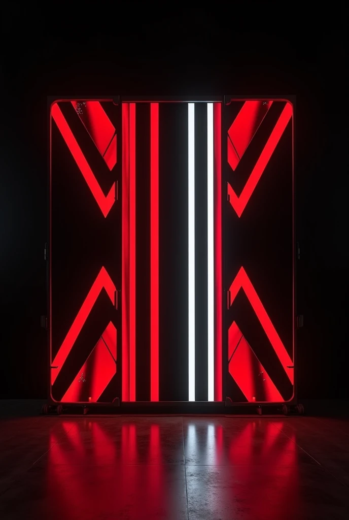 Create a large Broadway LED panel without a logo with a modern design in the black color palette,  red and white 