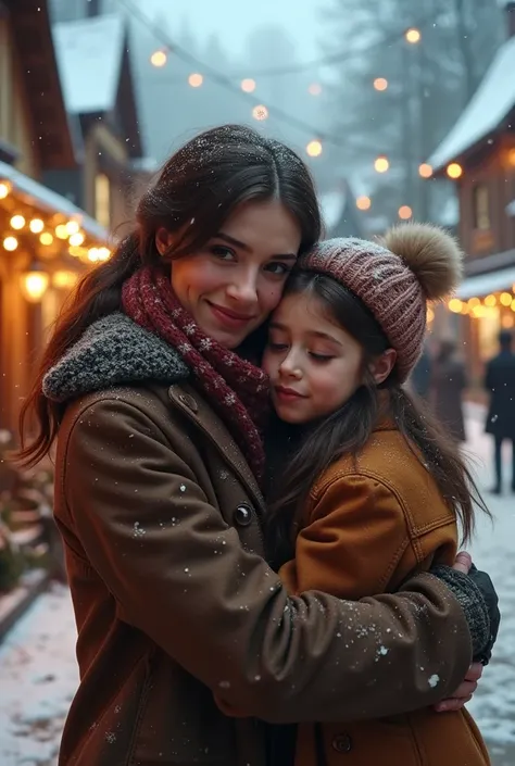 Teenage mother and daughter, Christmas, true, village