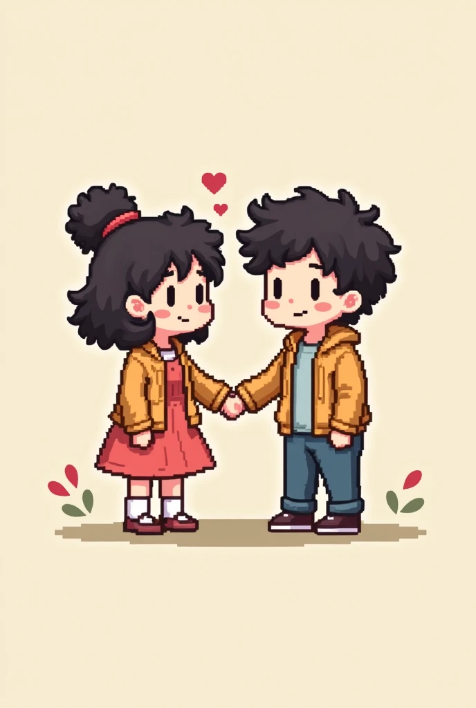 girl with funny hair, curls, with her black-haired boyfriend, the two are holding hands in pixdl art style
Cute chibi pixel art PIXEL, PIXEL ART