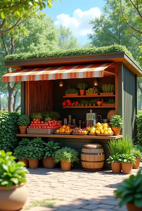  place for the sale of vegetables , plants, fruits. made of steel,  with a beautiful roof , open on the sides , And that between the products there is space ,  and that it has a small internal place to make milkshakes. the 10 m2