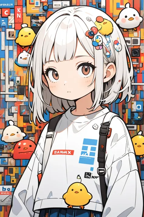 Ultra-realistic Hayao Miyazaki style, Simple line acronym abstract art, stylish design, (((Background is discarded))), Street Style, The most beautiful girl ever, Cute chick