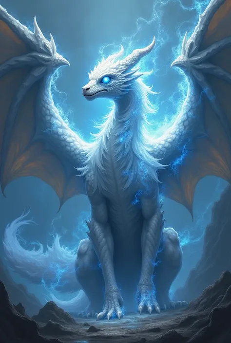 A mixture between the dark magician and the white dragon with blue eyes