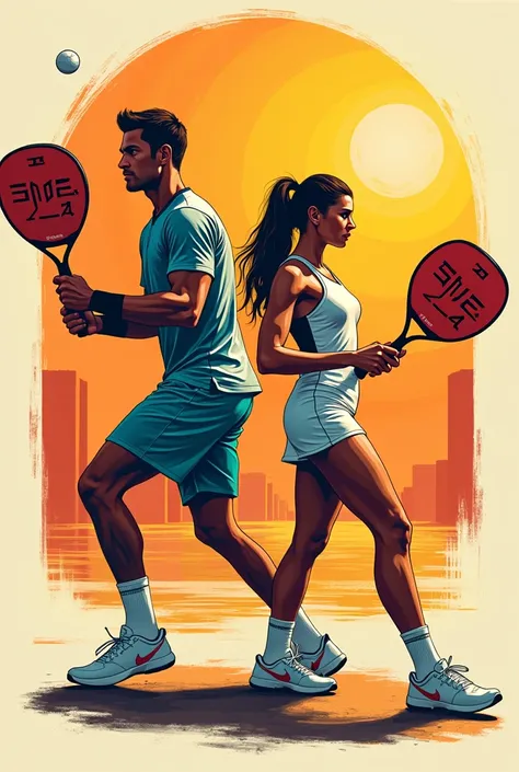 Illustration of a male and female paddle player including text “Egypt TAC 2024” for a t shirt design