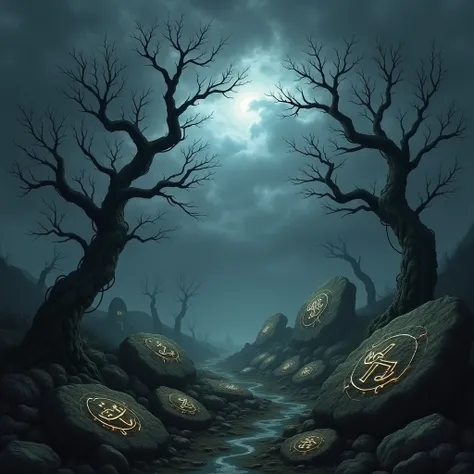 Create a fund, inspired by Halloween dark devianart style with runes. I just want the landscape 