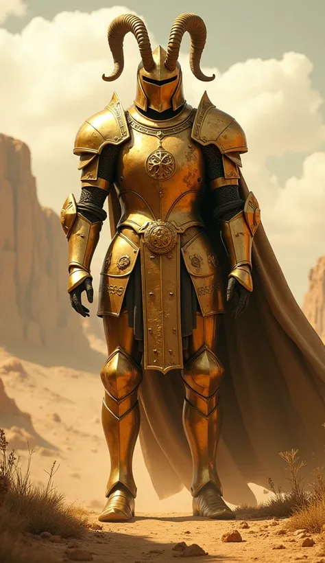 golden knight of capricorn, knights of the zodiac, realistic image in ancient greece, full body image, imposing and strong scene, sunny day, dry and windy weather