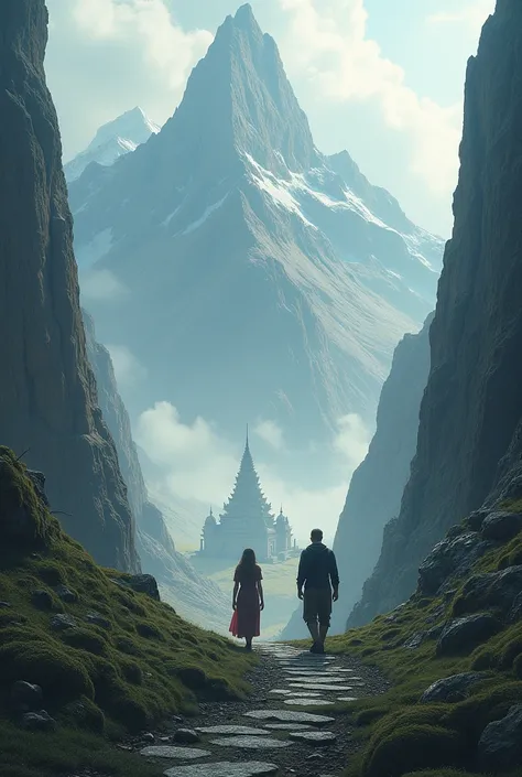  A man and a woman were in my high mountains surrounded by a beautiful rocky world.  They went along a path , It got steep ,  and there was a temple at the other end.