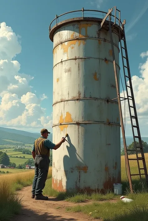 Man painting a Silo tank