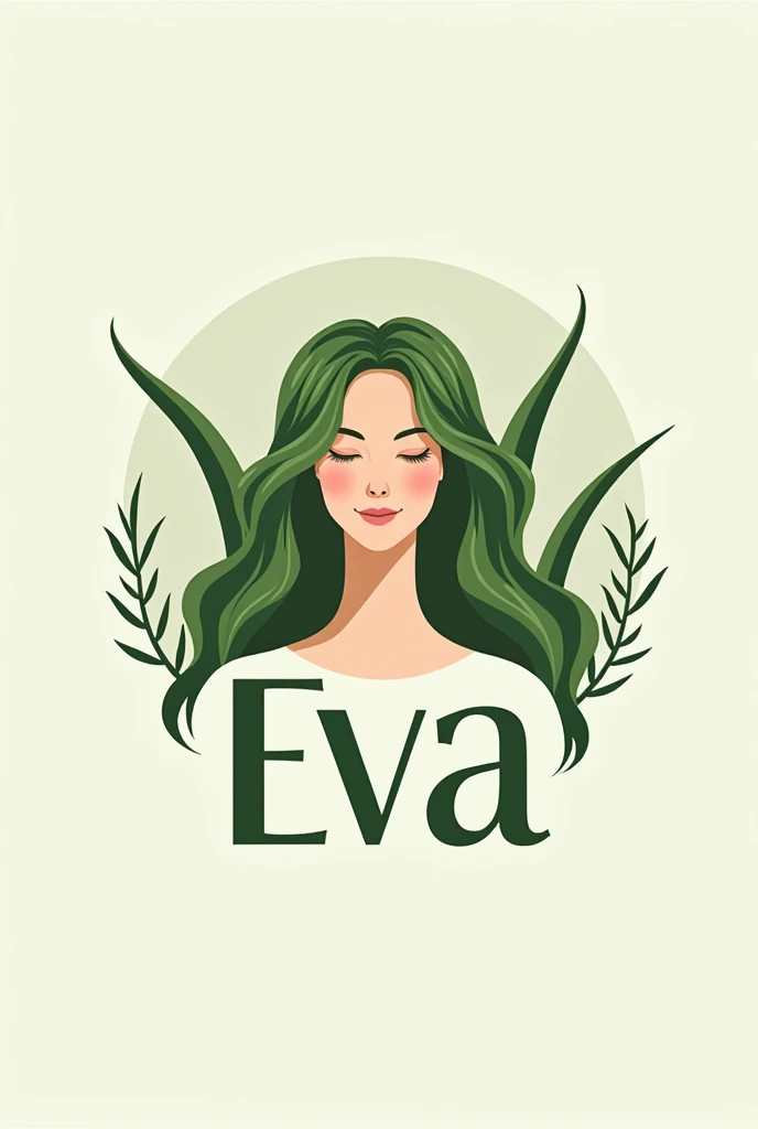 Logo for aloe and rosemary shampoo that represents a woman mother with a  and that has the name EVA formed by in the middle of the aloe 
