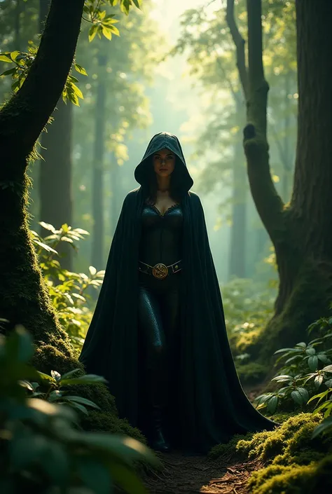  Marvel actress with a hoodie on her face in the forest 