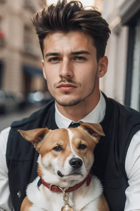 handsome french men, with a dog