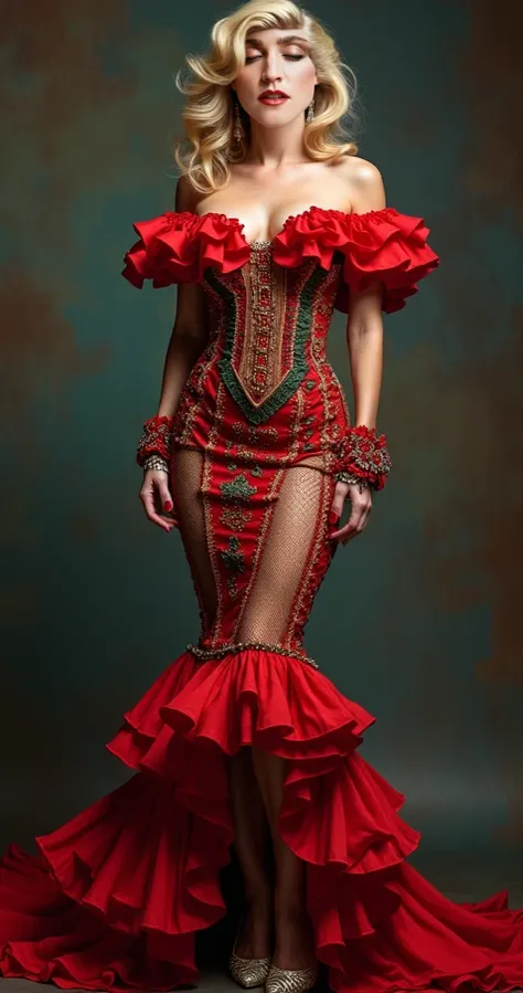 Madonna in Flamenco dress, Bottomless, perfeita, ultrarealistic, realistic