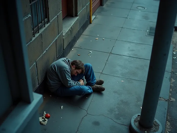 man sleeping on the street security camera image seen from above