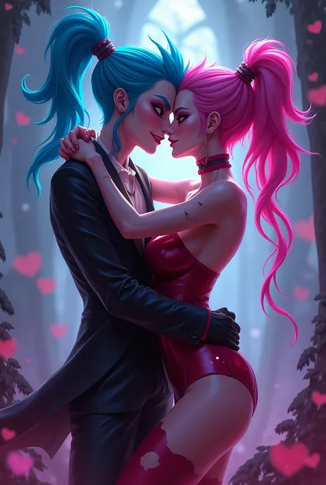 Jinx from league of legends and charlie from hazbin hotel kissing