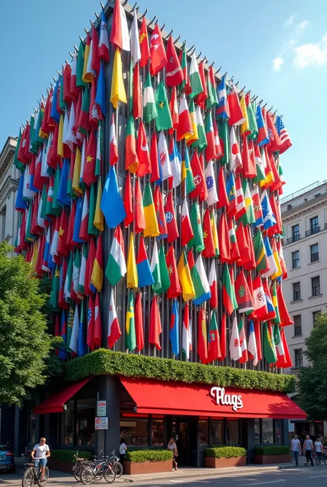  flags Create an image of the facade of a place called "Flags"

