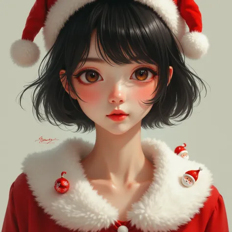 solo, chest,  blush,  shortcuts, woman, Japanese,beautiful,Upper body Santa Claus,Lower body