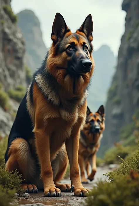 German shepherd in prehistoric forms 