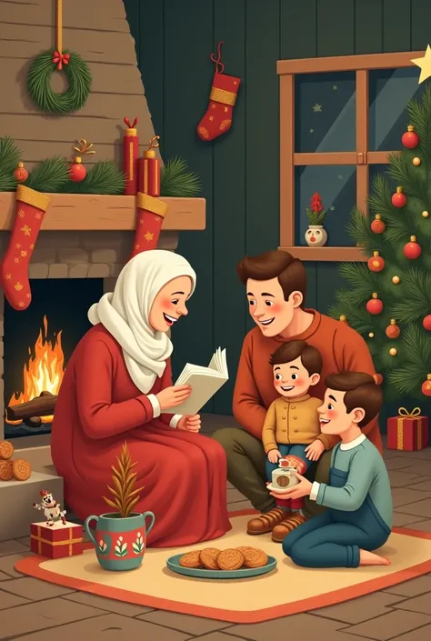 Create an easy-to-draw drawing about Christmas that represents the Christmas spirit and values such as peace, family unity and local traditions 