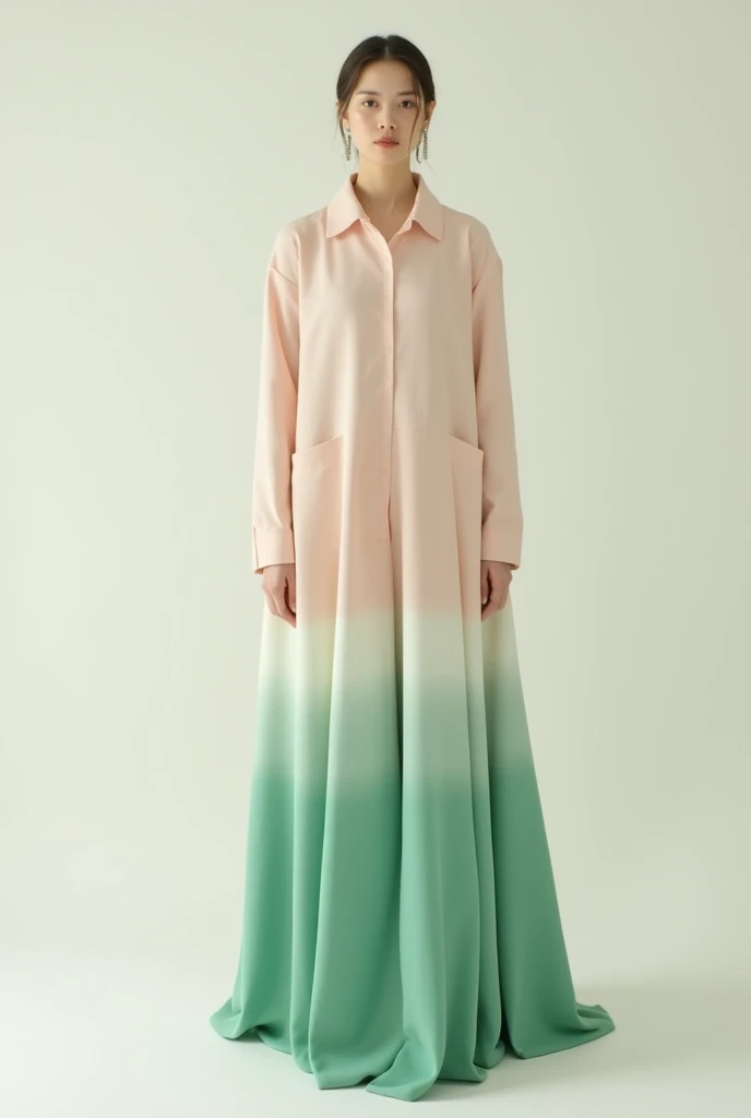 modest dress that covers the entire body and is low waist with an ombré between pastel pink and pastel green