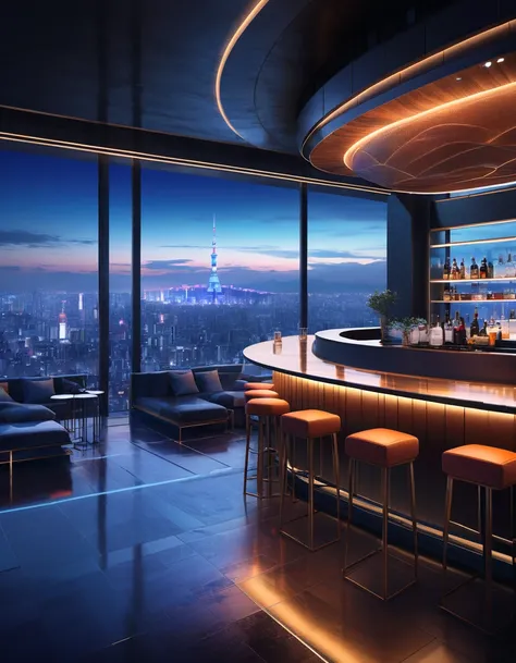 sketch arafed bar view with city view,  bar illustration / laze , installed on the roof of Tokyo ,  laze  background,  relaxing concept art ,  neo-noir setting , Concept -art zveropolis, background art ,  on the future Tokyo Knight roof ,  concept art amaz...