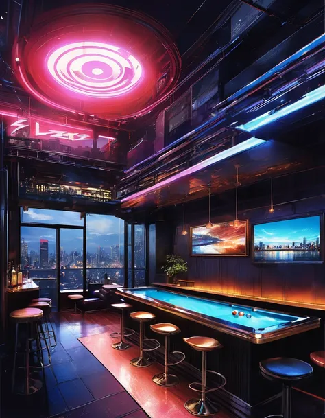 sketch arafed bar view with city view,  bar illustration / laze , installed on the roof of Tokyo ,  laze  background,  relaxing concept art ,  neo-noir setting , Concept -art zveropolis, background art ,  on the future Tokyo Knight roof ,  concept art amaz...