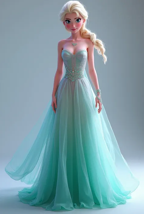 Only the dress that looks like Elsa from Frozen that covers the entire body and is a low waist with an ombré between pastel pink and pastel green