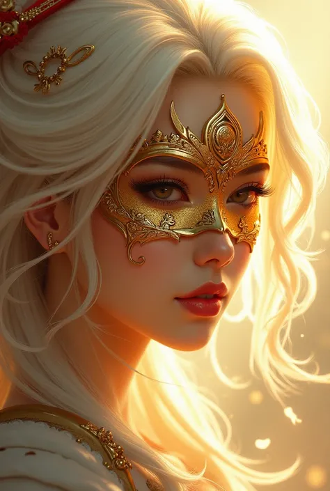 a close-up of a woman with golden hair and a golden mask, beautiful Young character painting, guweiz, Artwork in the style of Guweiz, white haired deity, By Yang J, epic and exquisite character art, awesome character art, por Fan Qi, por Wuzhun Shifan, guw...