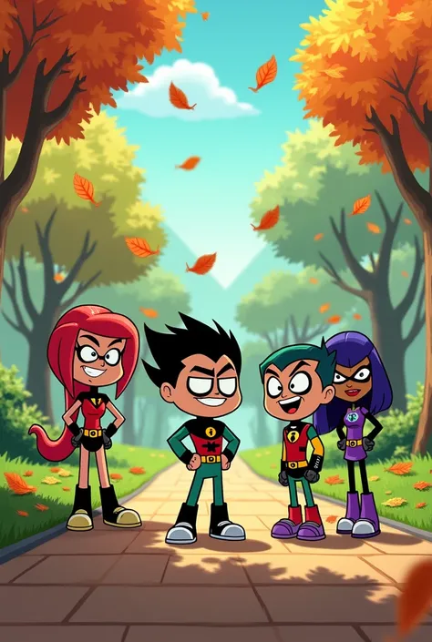  Background of a park with trees and falling leaves, Teen Titans Go 