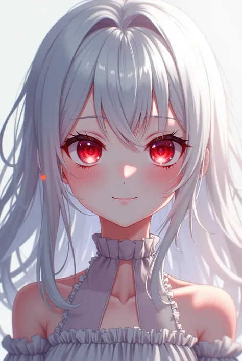 A very hot white-haired, red-eyed, white-haired anime character
Like a smile 
