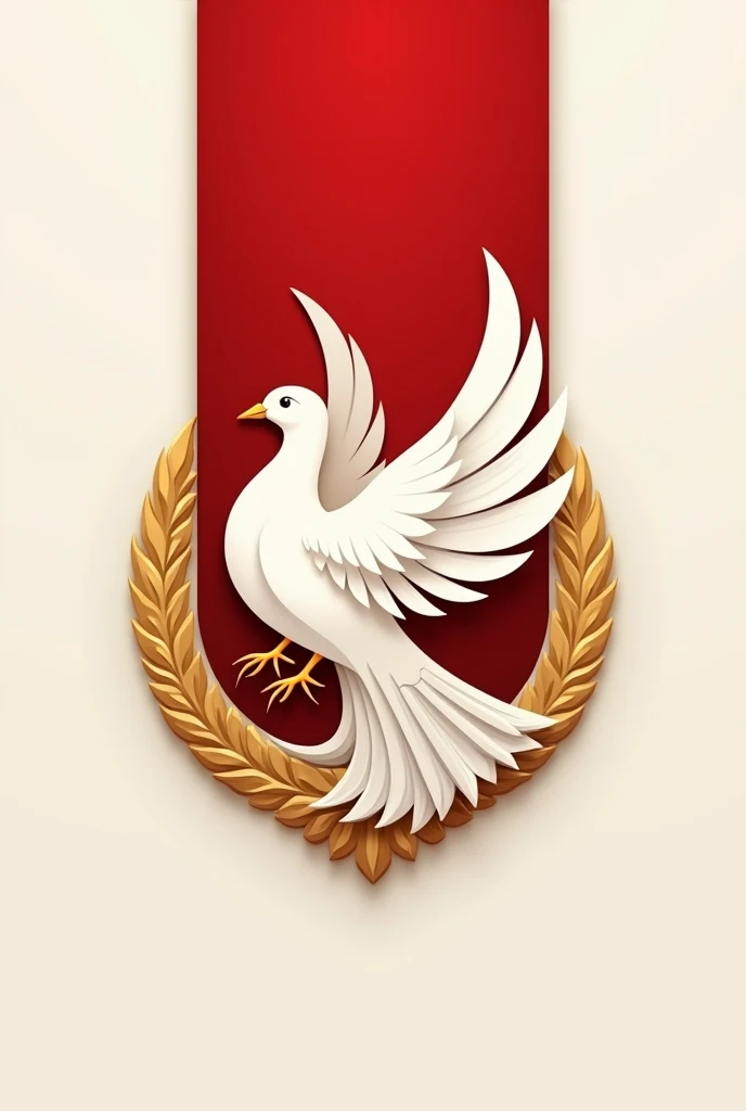 a logo with red , white and gold with a white dove representing freedom