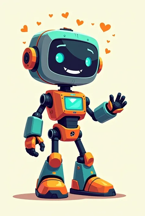 Friendly 2D Robot Illustration with Vivid Colors,  screen on the chest and that its arms are flexible