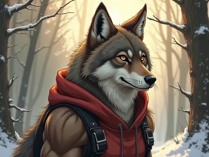 un loup dessin anime beau et musculer qui porte un tee short marquer homfort demenagement