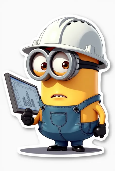 Sticker of Minion civil engineer with white helmet drawing in autocad, bottomless