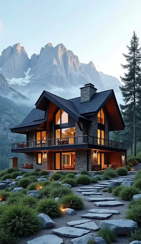 ((best quality)), ((masterpiece)), (detailed),1modern mountain house, with layout 