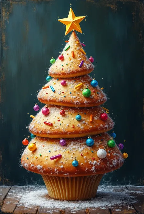 I need a Christmas tree that is shaped like a muffin, drawn on a black chalk board 