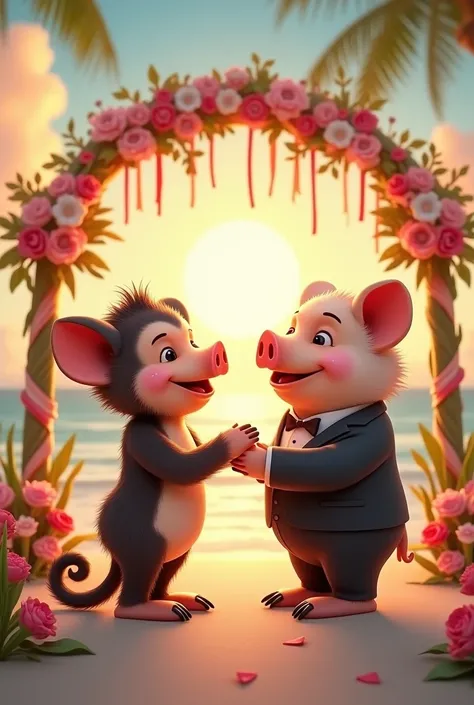 Gemoy monkey marries pig on beach 