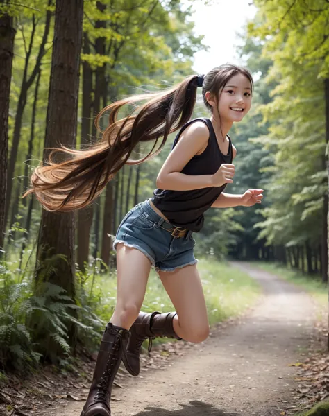 excellent pretty girl adventurer 、　 lightweight and speed-focused avant-garde 、　 long brown hair casually wrapped in a ponytail、...