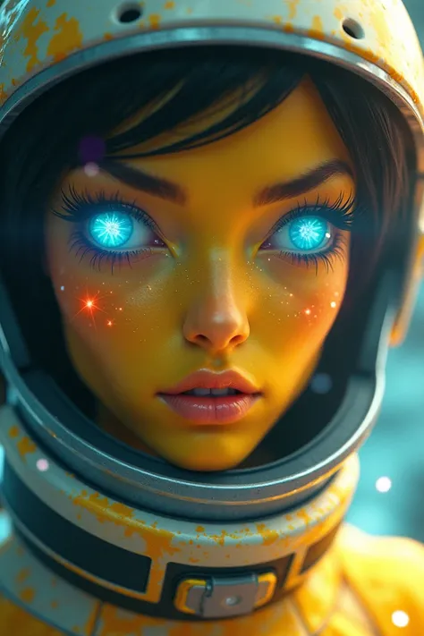 (Closexanthochromia and blue eyes: 1.2) (space helmet: 1.0) ( colorful stars in the eyes : 1.0) (A radiant glow: 1.1) (thick lips: 0.9)