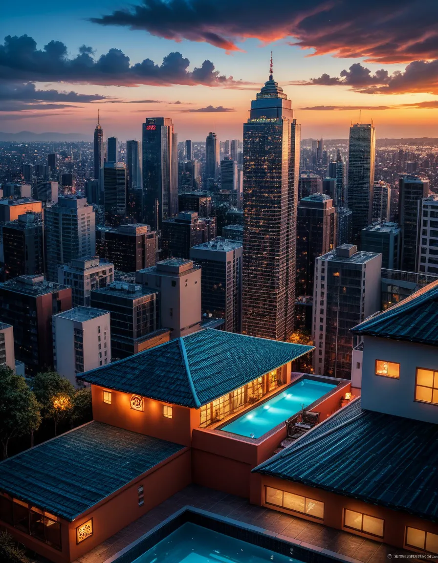 sketch arafed bar view with city view,  bar illustration / laze , installed on the roof of tokyo ,  laze  background,  relaxing ...