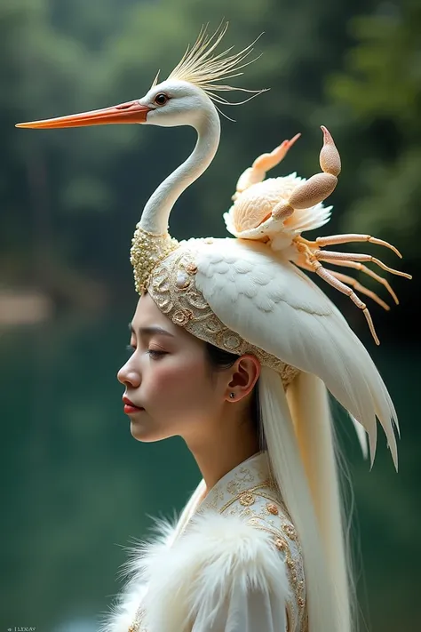 A Headress that have a beautiful crane and crab that make simple beautiful 