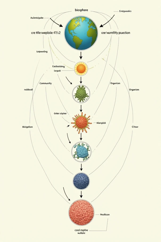 Create a diagram demonstrating the levels of Biological organization

Biosphere Ecosystem

Community

Population

Organism

Organ system

Organ

Tissue

Cells

use this  and just an easy to draw diagram demonstrating 