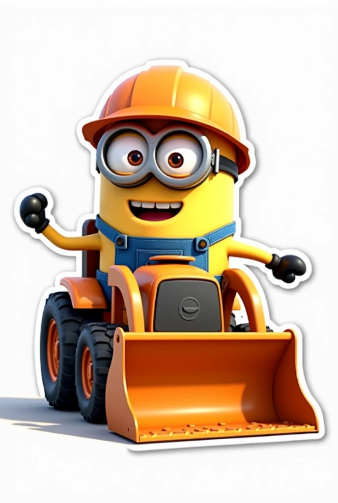 Minion in Backhoe with orange helmet. On white background,  type sticker 