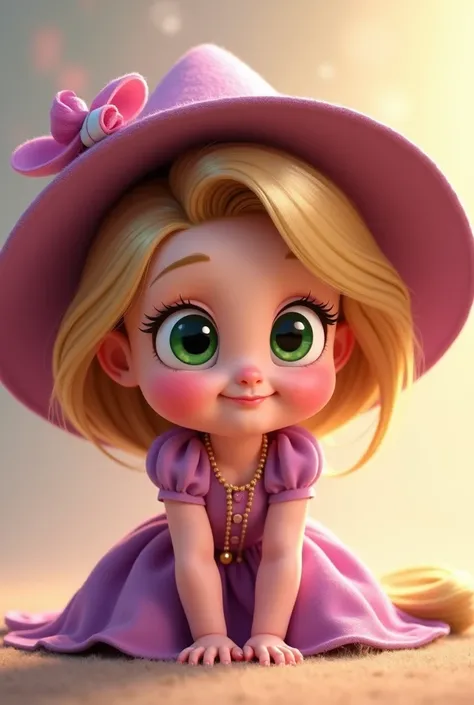 Disney Pixar style character Rapunzel baby short hair with hat