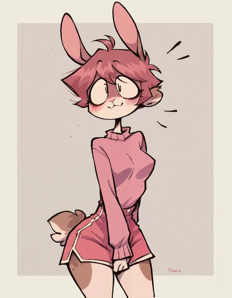 score_9,score_8_up, score_7_up, Best quality , Very detailed illustration, (Anthropomorphic furry rabbit boy:1,7) , tousled voluminous hair, Playful look, Slim, ideal body, thin waist,  wide hips, Simple drawing, Artifyber style, pastel flat colors, Cute, ...