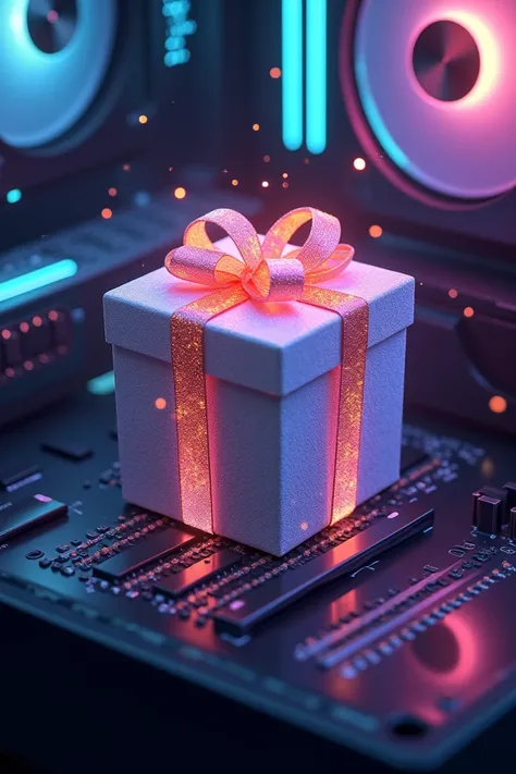 Create a gift box coming out of a Gamer computer