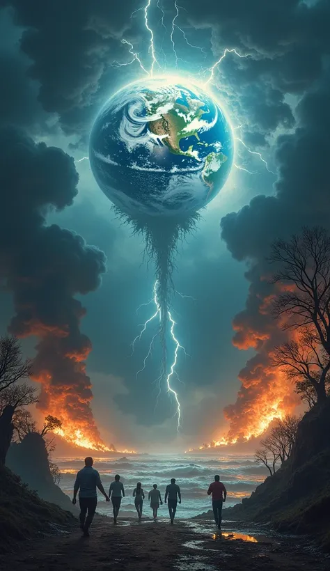 The earth is in chaos. Volcanoes erupt, rivers overflow, and storms cover the sky. Lightning cuts through the clouds, while cities are swallowed up by earthquakes and tidal waves. People run in desperation, some trying to hide, while others stare at the sk...