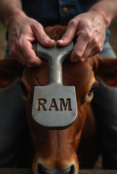 Iron for marking cattle with the letters R A M
