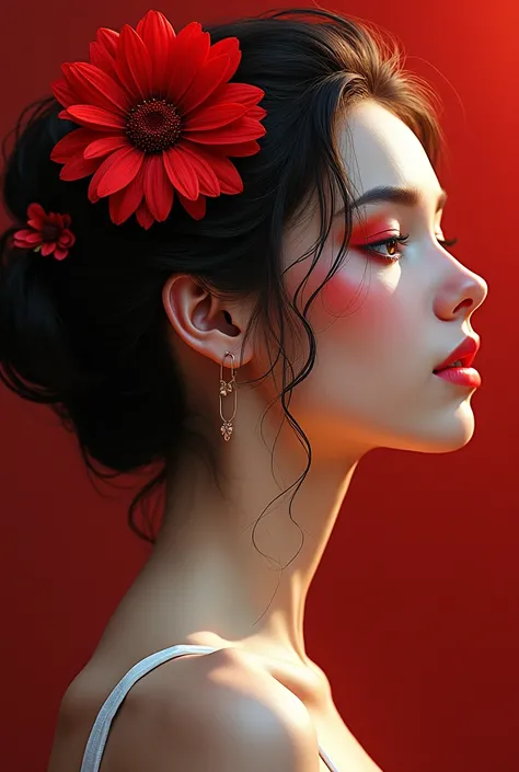 araphed image of a woman with a red flower in her hair, karol bak uhd, Beautiful digital works of art, Exquisite digital illustration, beautiful gorgeous digital art, gorgeous digital art, elegant digital painting, stunning digital illustration, gorgeous d...