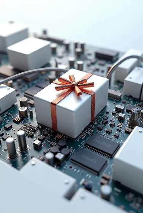 Create a gift box from inside a computer with a white background 